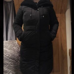 Cole Haan taffeta parka coat with faux fur